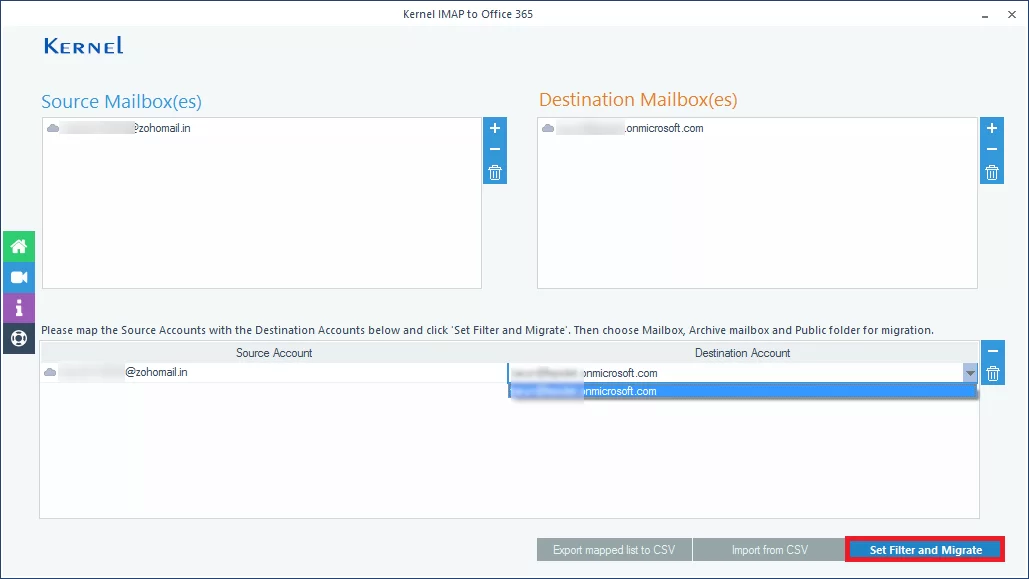 Map the destination account against the source